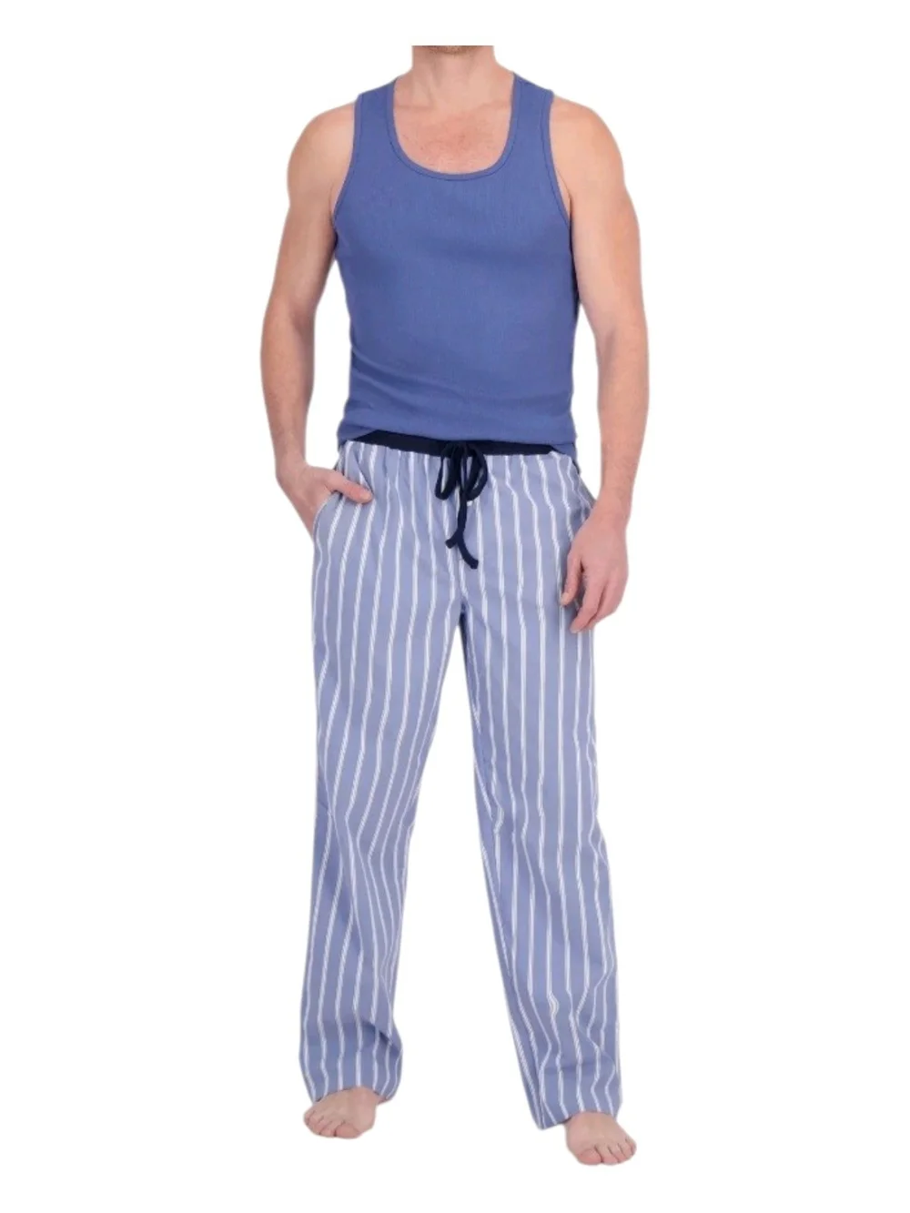 Hanes Blue Ribbed Tank and Light Blue Striped Sleep Pants Set. Size Small. NWT.